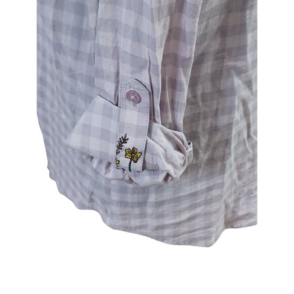 Chicos Embroidered Floral Checkered Button-Up Shirt Size 4/6 Lavender Cotton - Picture 7 of 9